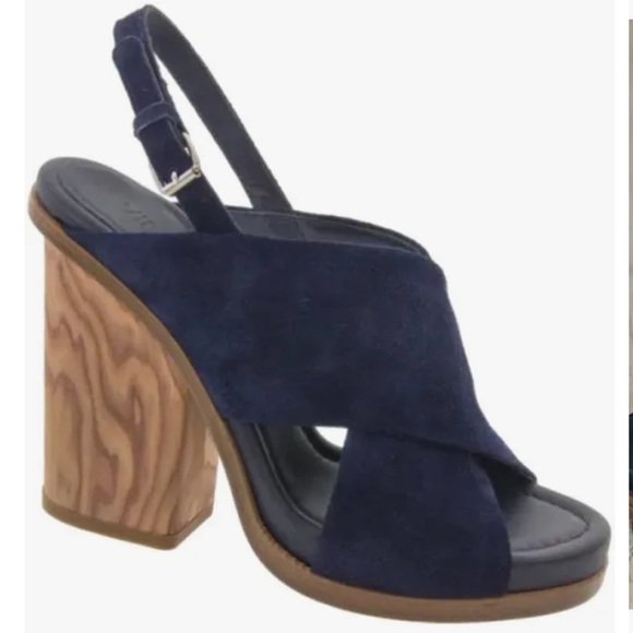 Vince Helena Wood Block Heel Navy Suede Sandal Strappy Women’s sz 9.5 - Picture 1 of 6